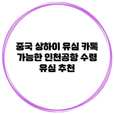 중국 상하이 유심 카톡 가능한 인천공항 수령 유심 추천